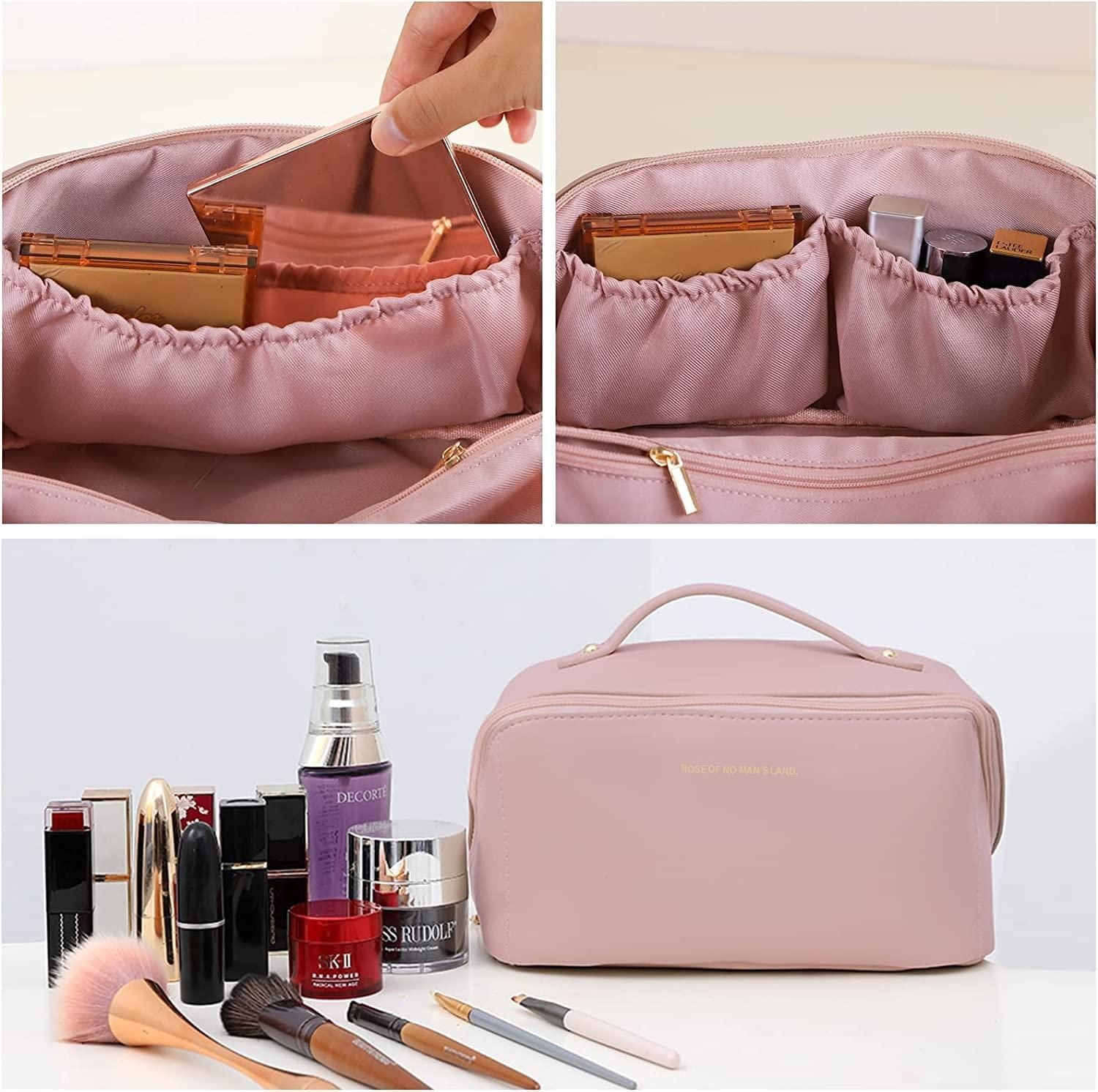 Women's Makeup Travel Bag Portable Leather Cosmetics Bag (Pink)