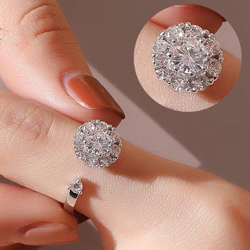 Anxiety Round micro inlaid universal rotating Finger Ring