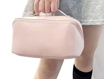 Women's Makeup Travel Bag Portable Leather Cosmetics Bag (Pink)